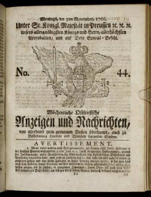No. 44. Montags, den 3ten November, 1766.