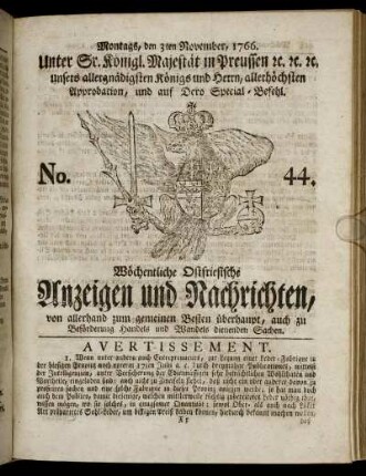 No. 44. Montags, den 3ten November, 1766.