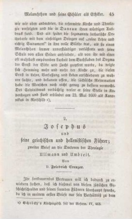 45-86 Josephus und seine griechischen und hellenistischen Führer : zweiter Brief an die Doctoren der Theologie Ullmann und Umbreit