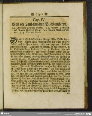 Cap. IV. Von der Laubanischen Buchdruckerey