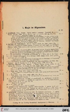 I. Magie im Allgemeinen (Nr. 1-257)