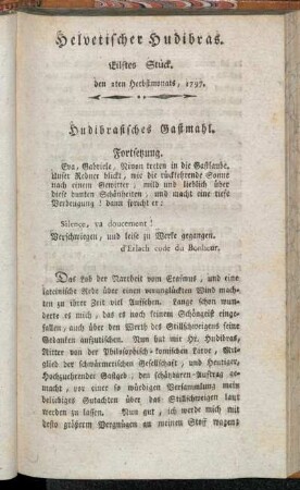 Helvetischer Hudibras. Eilftes Stück. den 2ten Herbstmonats, 1797.