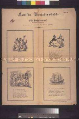 Satirisches Flugblatt (Serie): Komische Neujahrswünsche (Ullo Bohmhammel); Bogen III (Tonpapier rosa); undatiert