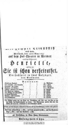 Henriette, oder: Sie ist schon verheirathet