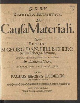 Disputatio Metaphysica, De Causa Materiali