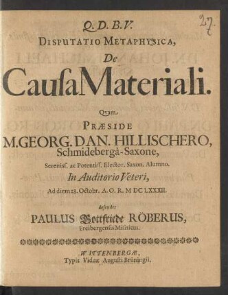 Disputatio Metaphysica, De Causa Materiali