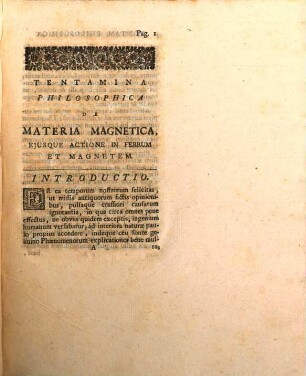Antonii Brugmanni ... Tentamina philosophica de materia magnetica eiusque actione in ferrum et magnetum