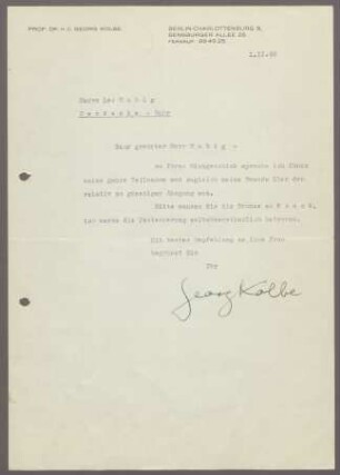 Brief von Georg Kolbe an Leo Habig