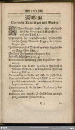 Anhang. Curieuser Tractätgen und Bücher