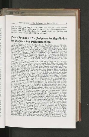 Die Aufgaben der Urgeschichte im Rahmen der Volkstumspflege.