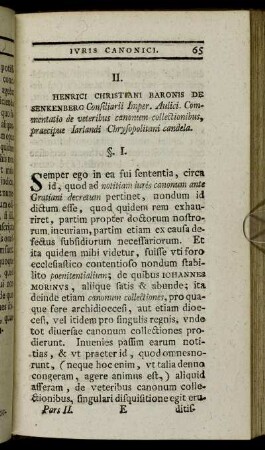 II. Henrici Christiani Baronis de Senkenberg Cosiliarii Imper. Aulici. Commentatio de veteribus canonum collectionibus, praecipue Iarlandi Chrysopolitani candela.