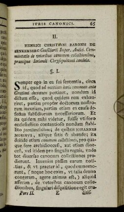 II. Henrici Christiani Baronis de Senkenberg Cosiliarii Imper. Aulici. Commentatio de veteribus canonum collectionibus, praecipue Iarlandi Chrysopolitani candela.