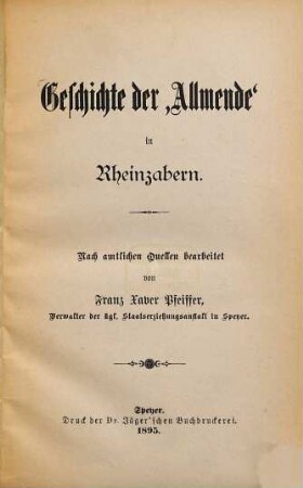 Geschichte der "Allmende" in Rheinzabern : Nach amtlichen Quellen bearbeitet