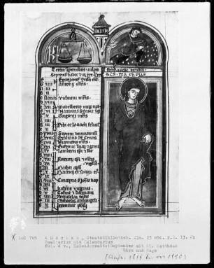 Psalterium mit Kalendarium — Kalenderseite September mit drei Miniaturen, Folio 4verso