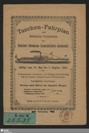1901,So.: Taschen-Fahrplan und Fahrpreis-Verzeichnis der Sächsisch-Böhmischen Dampfschiffahrts-Gesellschaft