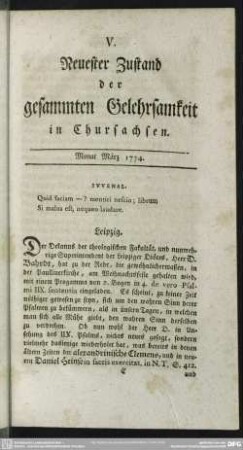 Monat März 1774 (V/VI)