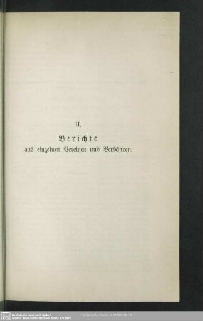 II. Berichte aus einzelnen Vereinen und Verbänden