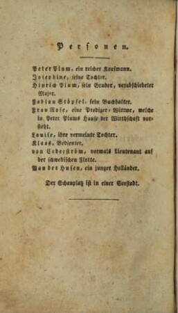 Armuth und Edelsinn : ein Lustspiel in drey Aufzügen