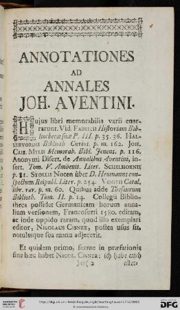Annotationes ad annales Joh. Aventini