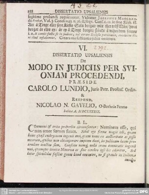 VI. Dissertatio Upsaliensis De Modo In Judiciis Per Svioniam Procedendi