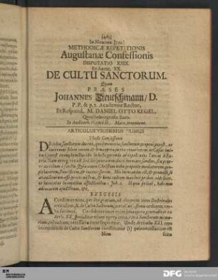 Articulus XXI. De Cultu Sanctorum.