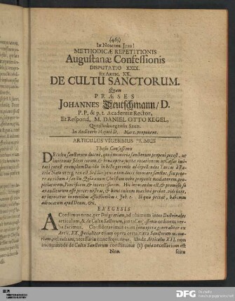 Articulus XXI. De Cultu Sanctorum.