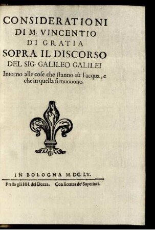 Considerationi Di M. Vincentio Di Gratia Sopra Il Discorso.