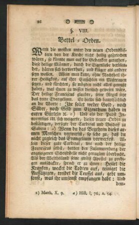 §. VIII. Bettel-Orden.