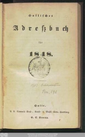 1848: Hallisches Adreßbuch : für ...