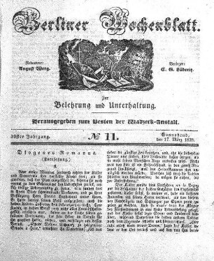 No. 11, Sonnabend, den 17. Maerz 1838.