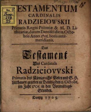 Testamentum Cardinalis Radzieiewskii