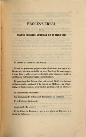 Notice des travaux de la Société de Médecine de Bordeaux pour l'année 1864, 1