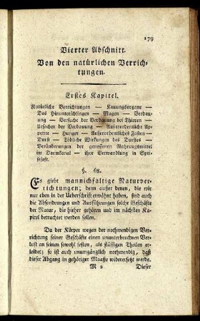 Vierter Abschnitt. Von den natürlichen Verrichtungen. Erstes Kapitel.