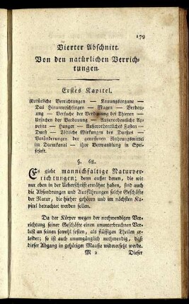 Vierter Abschnitt. Von den natürlichen Verrichtungen. Erstes Kapitel.
