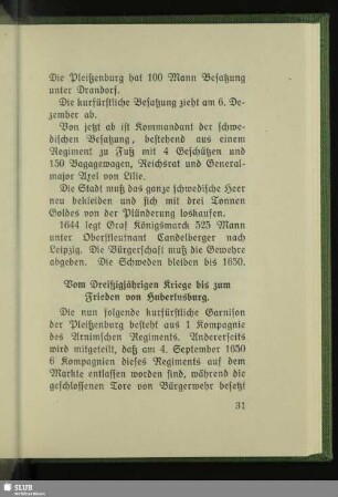 Vom Dreißigjährigen Kriege bis zum Frieden von Hubertusburg