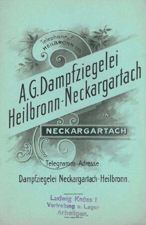 Katalog der A. G. Dampfziegelei Heilbronn - Neckargartach