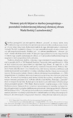 Nieznany gotycki klejnot ze skarbca jasnogórskiego - pozostałość średniowiecznej dekoracji złotniczej obrazu Matki Boskiej Częstochowskiej?