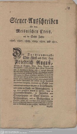 Der Durchlauchtigste Chur-Fürst und Herr, Herr Friedrich August