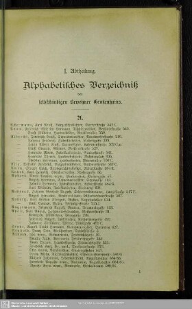 I. Einwohnerverzeichnis : I. Abtheilung. Alphabetisches Verzeichniß der selbstständigen Bewohner Großenhains