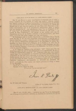 Carta de D. Juan de Prado á D. José Antonio Gómez