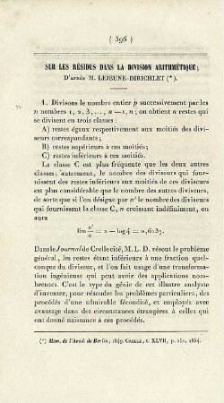Sur les résidus dans la division arithmétique.