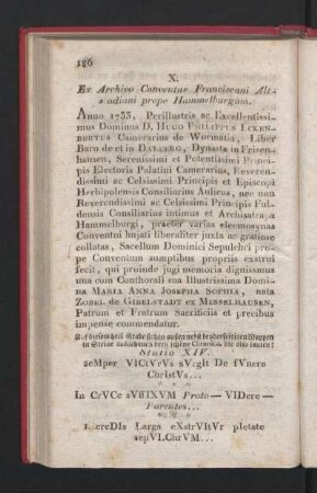 X. Ex Archivo Conventus Franciscani Altsadiani prope Hammelburgum