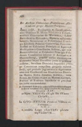 X. Ex Archivo Conventus Franciscani Altsadiani prope Hammelburgum