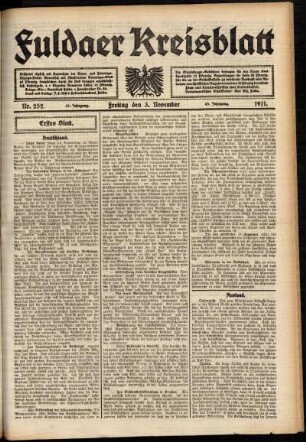 Erste Ausgabe vom Freitag, den 03. November 1911.