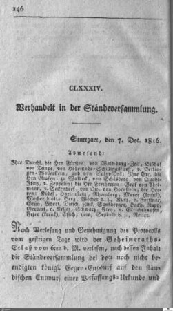 184. Sitzung, Stuttgart, 7.12.1816
