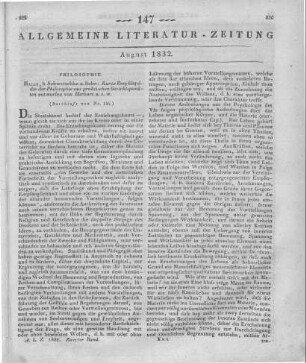 Herbart, J. F.: Kurze Encyklopädie der Philosophie aus practischen Gesichtspunkten. Halle: Schwetschke 1831 (Beschluss der im vorigen Stück abgebrochenen Rezension)