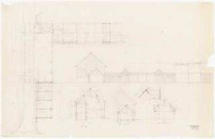Gutsgebäude: Grundriss, Ansicht, Schnitte des Wirtschaftsgebäudes 1:100