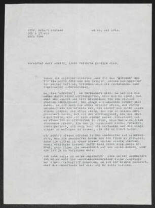 Brief von Erhart Kästner an Gerhart Hauptmann und Margarete Hauptmann