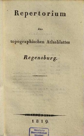 Repertorium des topographischen Atlasblattes Regensburg