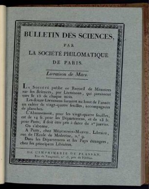 Bulletin Des Sciences, Par La Société Philomatique De Paris. Livraison de Mars.